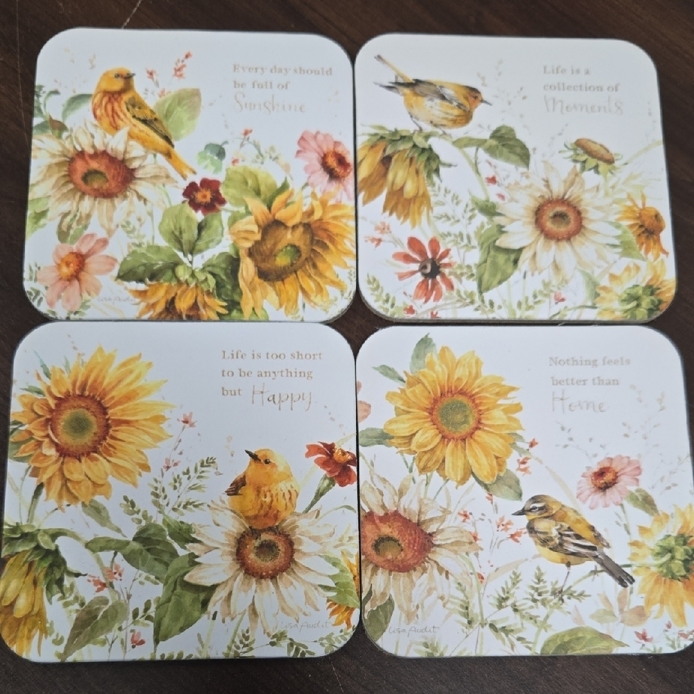 Legacy Publishing Set of 4 Cork Backed Floral Bird Print Coasters